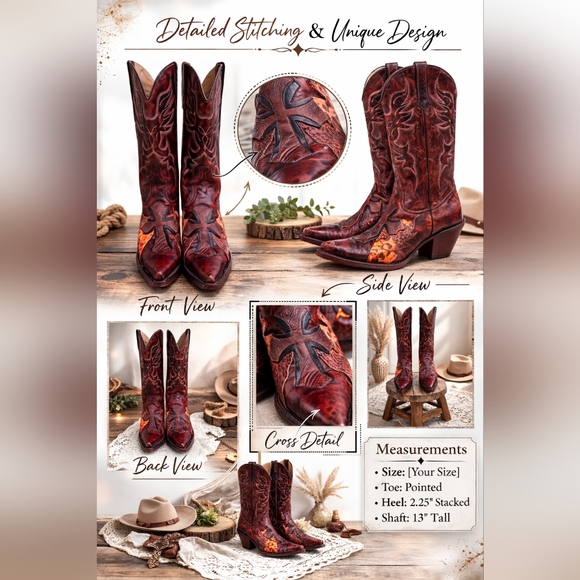 Stetson Shoes - Stetson Exotic Leather Weatern Boots Snip Toe Sz.8 Brown Cross Wings